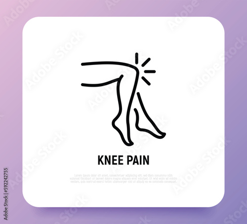 Knee pain, arthritis symptom thin line icon. Joint inflammation. Vector illustration.