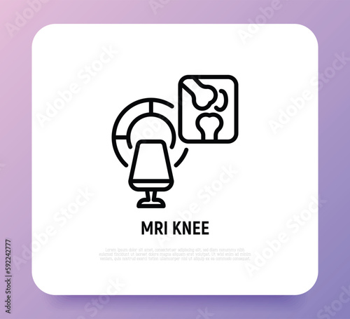 MRI knee scan. Arthritis diagnostics. Thin line icon, Vector illustration.