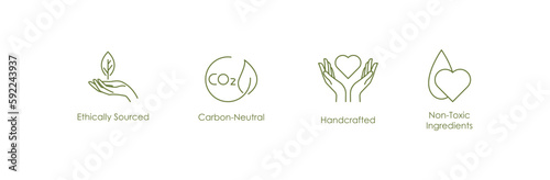 ethically sourced, carbon neutral, handcrafted, non toxic ingredients  Eco-Friendly Icons Set - A Complete Collection of Vector Illustrations for Sustainable Design Projects