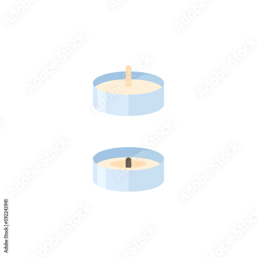 Colored vanilla tea candles whole and burned Isolated Sign Flat Style Vector Illustration Symbol on White Background