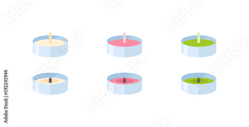 Colored tea candles whole and burned Isolated Sign Flat Style Vector Illustration Symbol on White Background