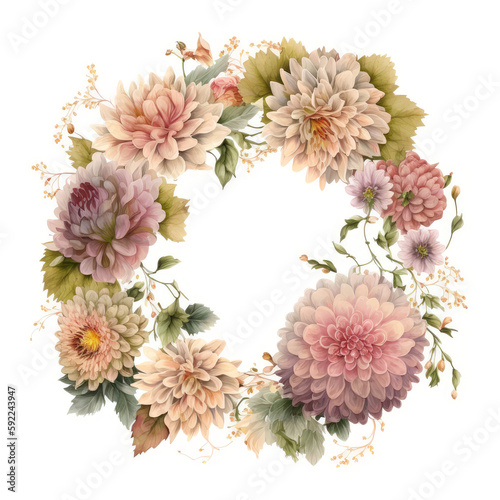 Wreath of chrysanthemums watercolor Generative AI © stock_acc