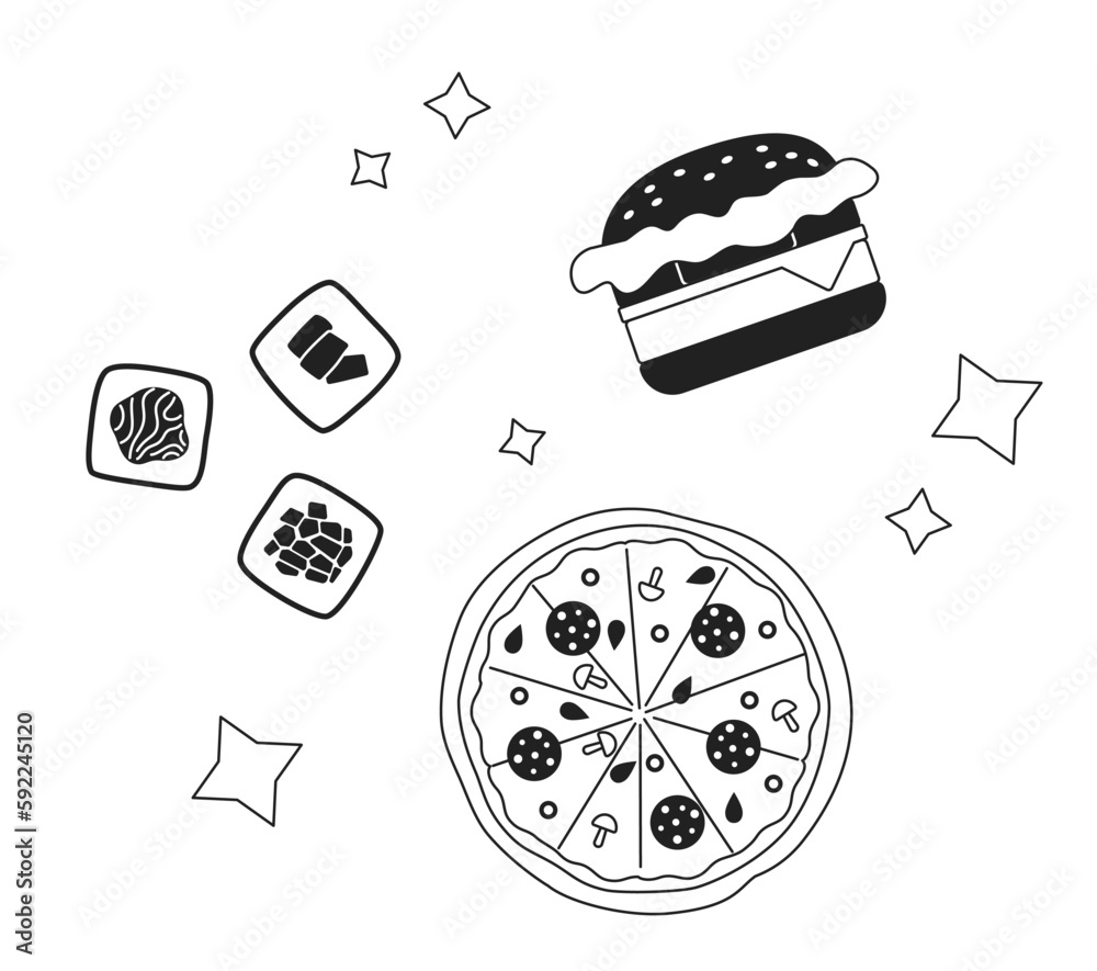 vetor-de-popular-orders-at-fast-food-chain-monochrome-concept-vector
