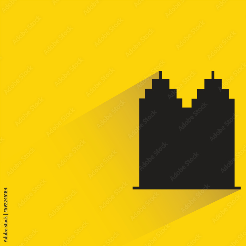 silhouette city building with shadow on yellow background