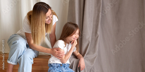 child girl smiling. truce and love after a quarrel. mother and daughter laughing. happy and fun time to play together at home