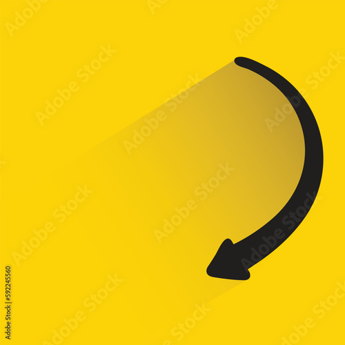 turn down arrow with shadow on yellow background