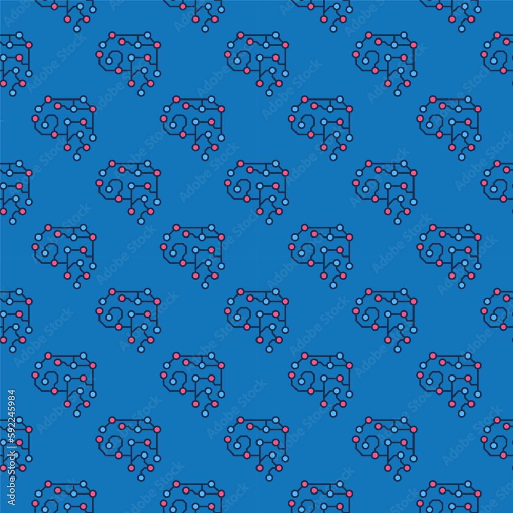 Fototapeta premium AI Brain vector Neural Network colored seamless pattern