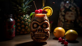 Zombie: A potent and complex cocktail made with multiple types of rum, fruit juices. Generative AI image.