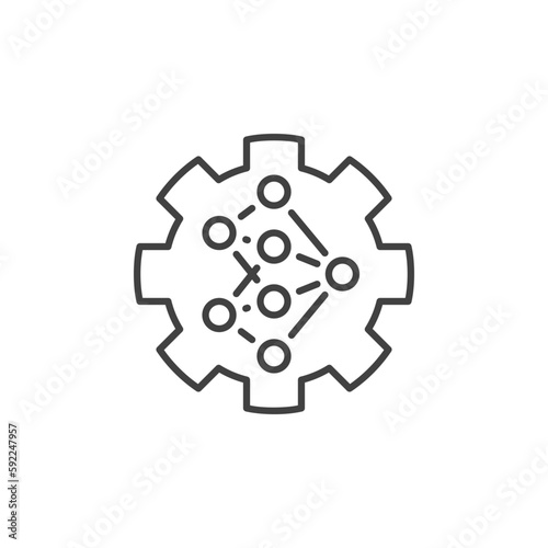 Neural Network Gear vector concept outline icon or sign