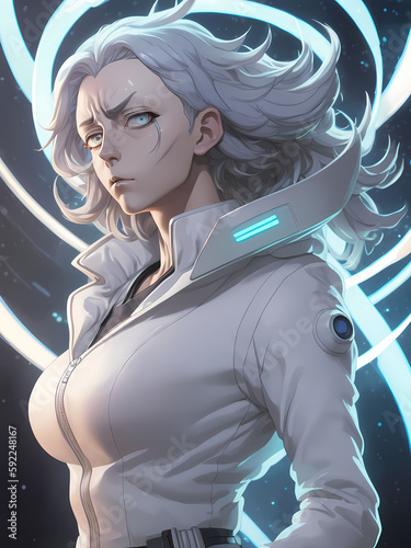 a portrait illustration of a female doctor inspired by the animated series Rick & Morty in anime / manga style, drawing, painting, digital art, generative ai generative ki