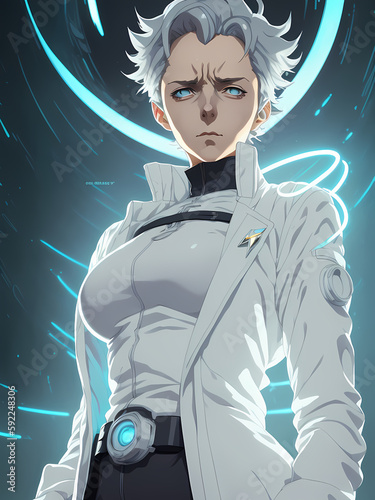 a portrait illustration of a female doctor inspired by the animated series Rick & Morty in anime / manga style, drawing, painting, digital art, generative ai generative ki