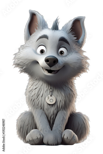 Charming Baby Wolf Illustration with Fluffy Fur and Sweet Expression