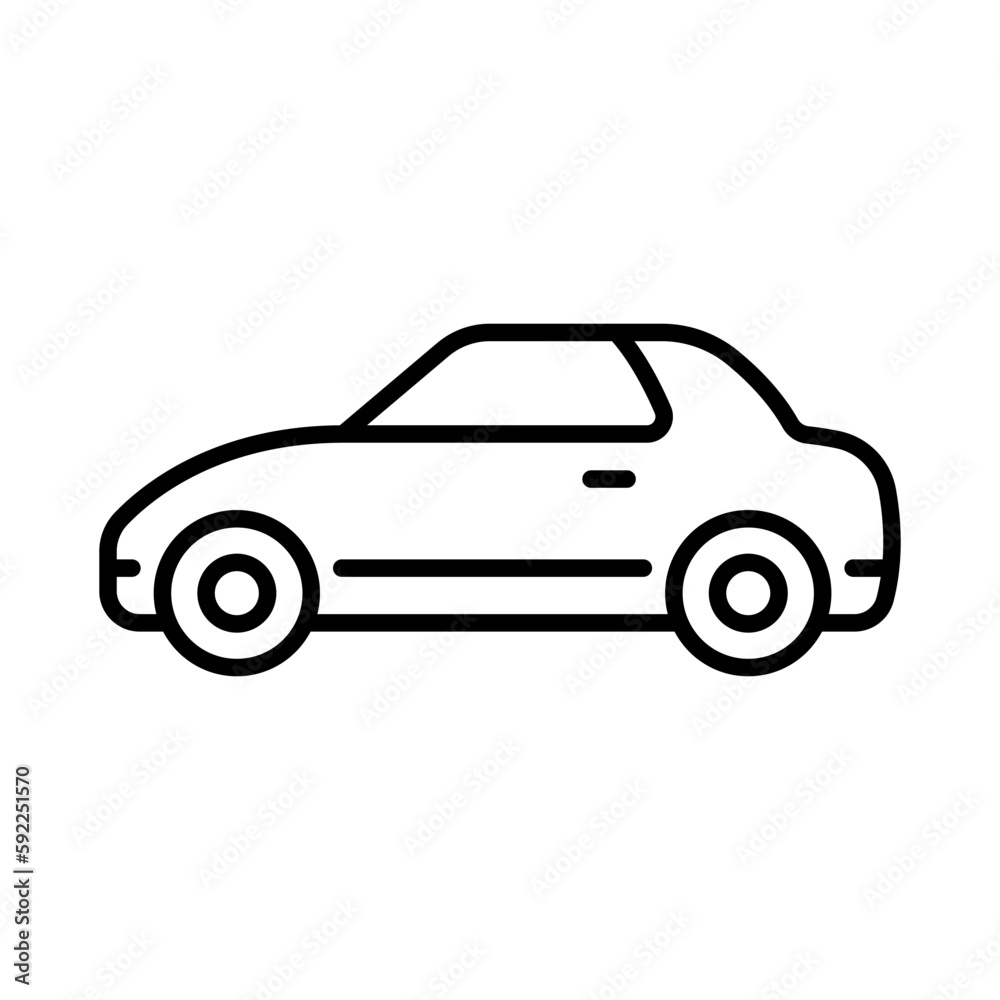 Car icon. Black contour linear silhouette. Side view. Editable strokes. Vector simple flat graphic illustration. Isolated object on a white background. Isolate.