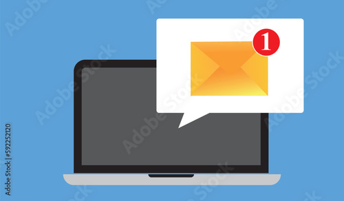 Digital illustration of a laptop with a new email notification