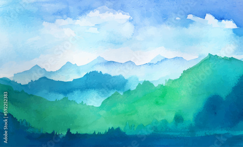 watercolor painting landscape with clouds