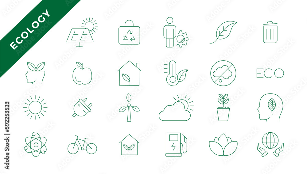  Ecology line icon collection. Ecology and nature green symbol. Nature icon. Outline nature green icons set. Eco green icons - stock vector.