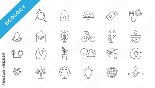  Ecology line icon collection. Ecology and nature green symbol. Nature icon. Outline nature green icons set. Eco green icons - stock vector.