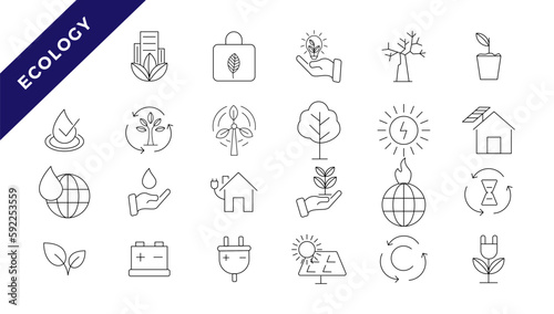  Ecology line icon collection. Ecology and nature green symbol. Nature icon. Outline nature green icons set. Eco green icons - stock vector.