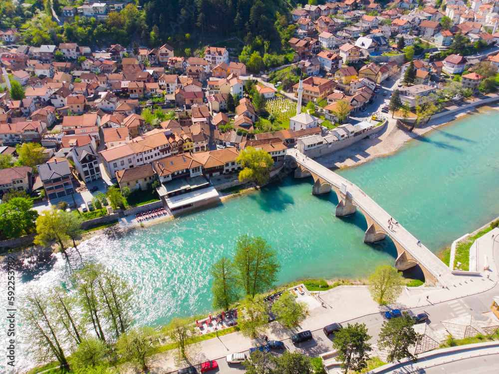 Aerial view of Konjic town - Bosnia and Herzegovina