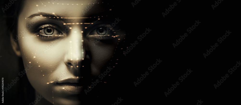 Authentication by facial recognition concept. Face Recognition. Facial Recognition System concept. ai technology, Biometric. Security system. digital ai art - obrazy, fototapety, plakaty 