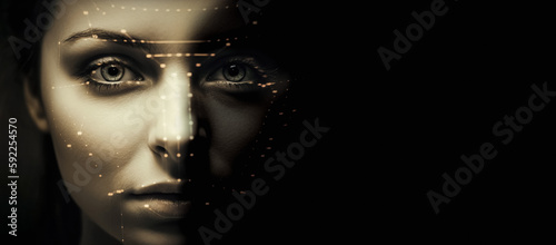 Authentication by facial recognition concept. Face Recognition. Facial Recognition System concept. ai technology, Biometric. Security system. digital ai art