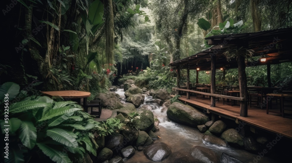 Coffee shop or village in the jungle forest Coffee shop or village in the jungle forest