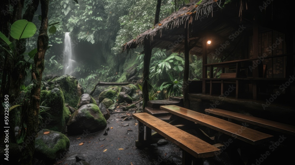 Fototapeta premium Coffee shop or village in the jungle forest