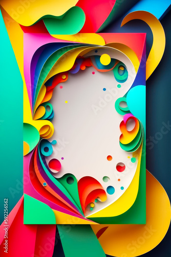 Colorful abstract background with circular hole in the middle of the paper. Generative AI.