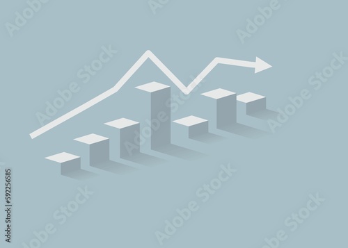 3D illustration of a chart symbol with an arrow that goes up and down on gray background