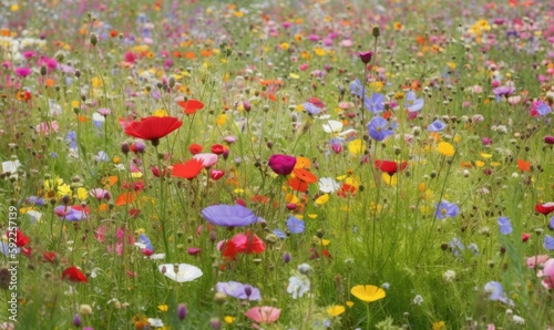 A peaceful walk through a spring meadow of flowers Creating using generative AI tools