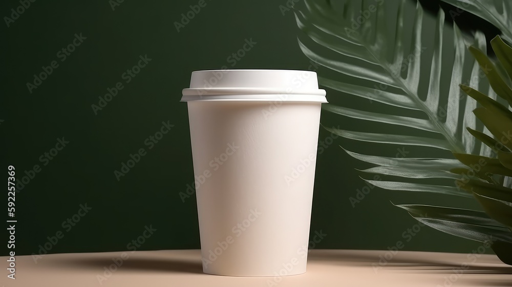Coffee cup mock up on background with leafs Coffee cup mock up on background with leafs