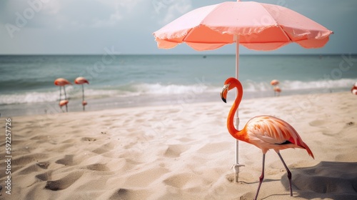 Flamingo on sunny beach
