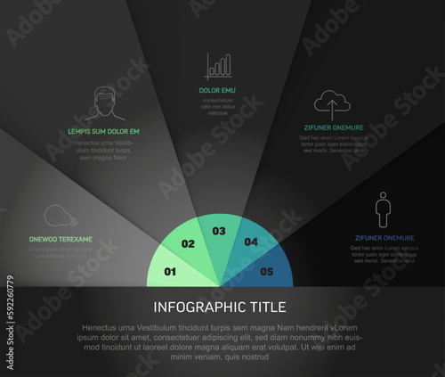 Vector dark multipurpose light fan Infographic with five elements template