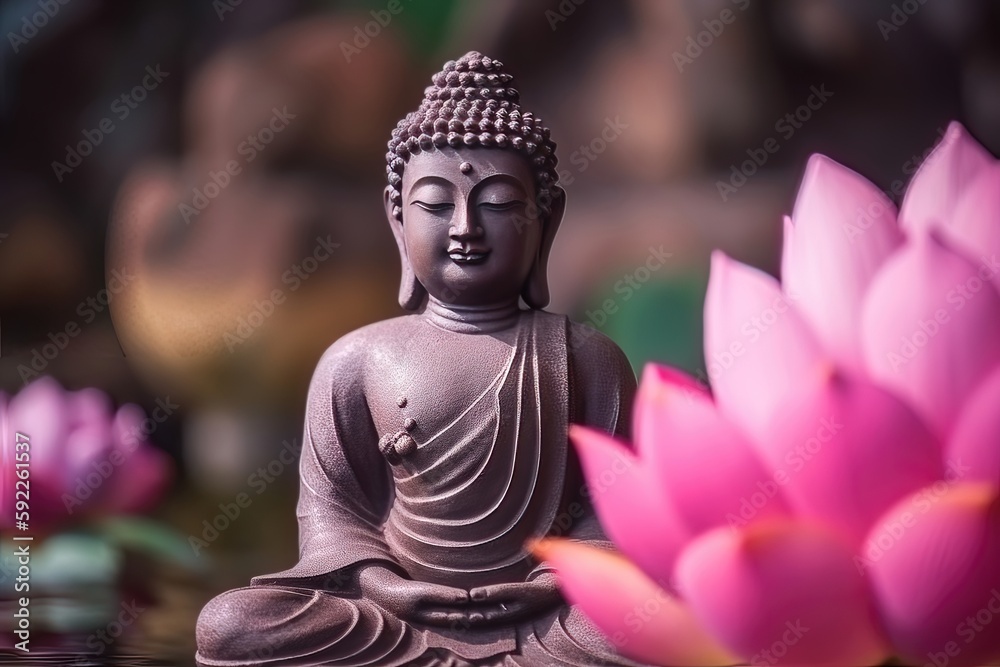 Bouddha dans le bouddhisme est assis sur un beau lotus rose. Gautama Bouddha le symbole de l'hindouisme bouddhisme spiritualité bouddha purnima