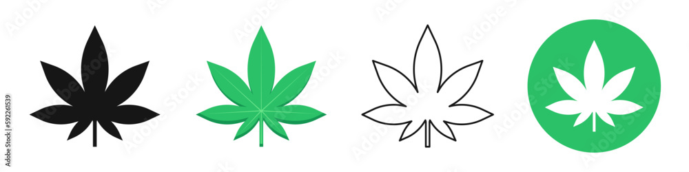 Organic hemp set. Indica leaf, cannabis icon Organic hemp set. Indica leaf, cannabis icon