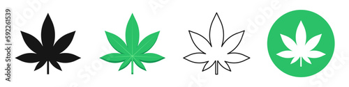 Organic hemp set. Indica leaf, cannabis icon
