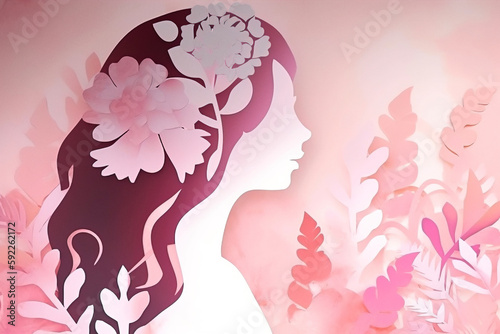 Mother's day greeting card. Woman silhouette paper cut. Digitally generated AI image
