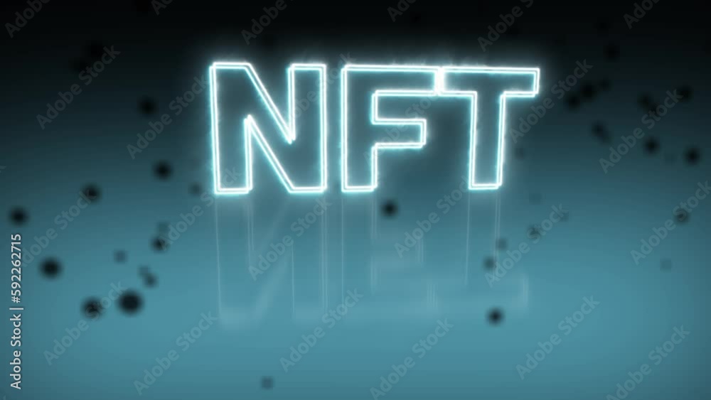 Glowing Neon Blue NFT Inscription Animation. NFT CryptoArt Sign. NFT Metaverse Concept. 4K Glowing Neon Blue NFT Inscription Animation. NFT CryptoArt Sign. NFT Metaverse Concept. 4K