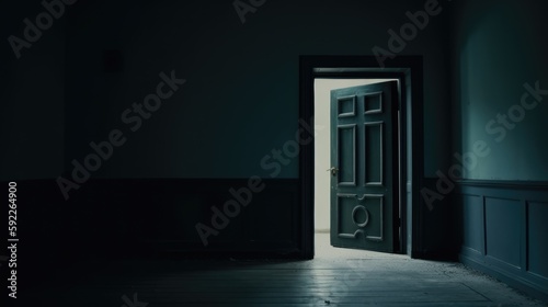 Minimalistic scene with open door