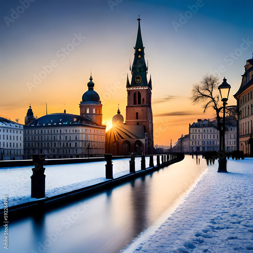 city charles bridge at sunset photo