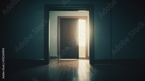 Minimalistic scene with open door