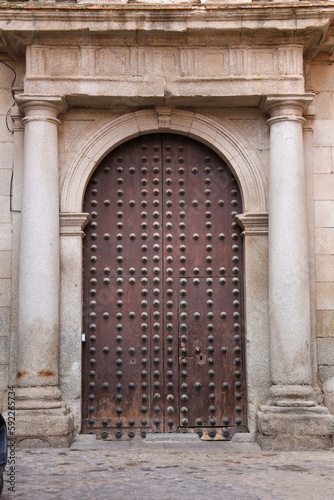 Vintage door with trim ornaments and forged metal details