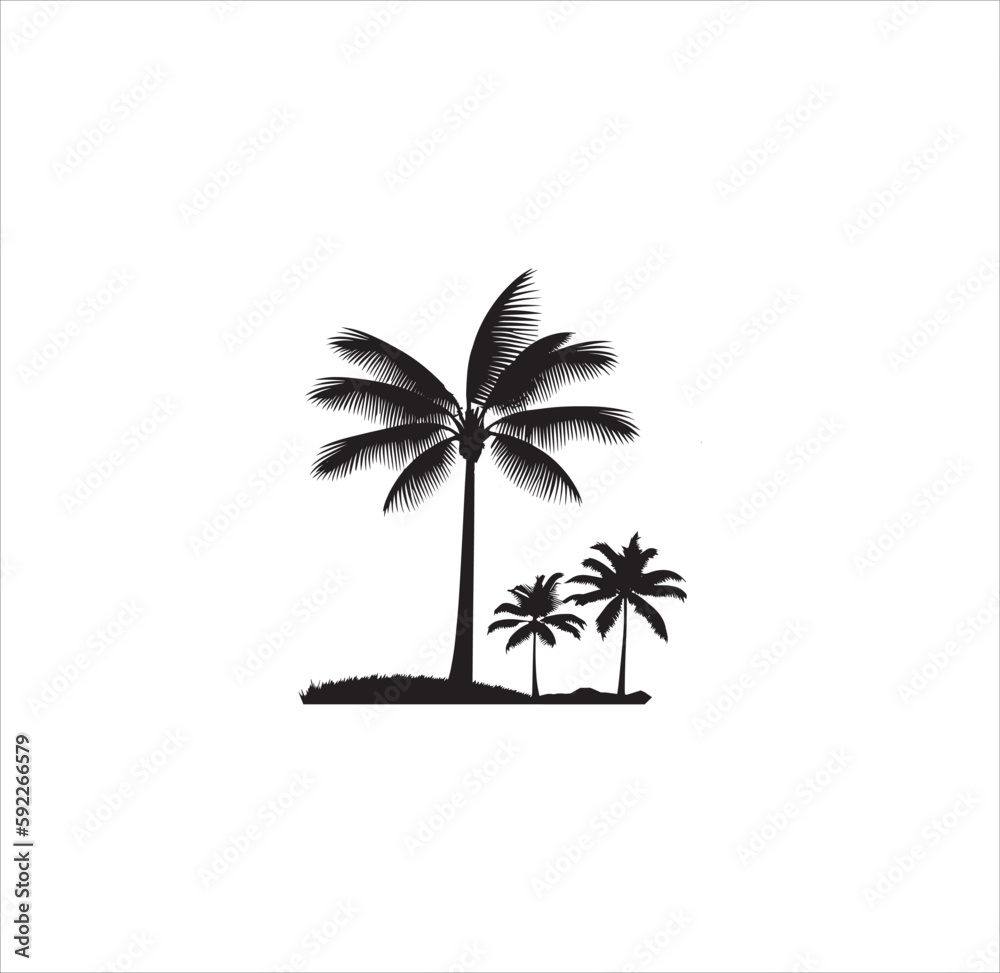 Three beautiful coconut trees silhouette vector art