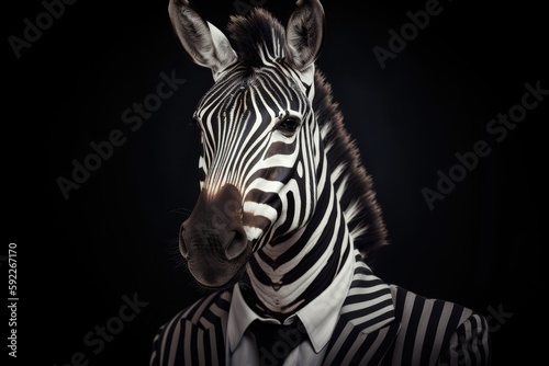 a close up of a zebra wearing a suit and tie, generative AI
