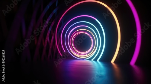 Futuristic background with neon shapes and lights