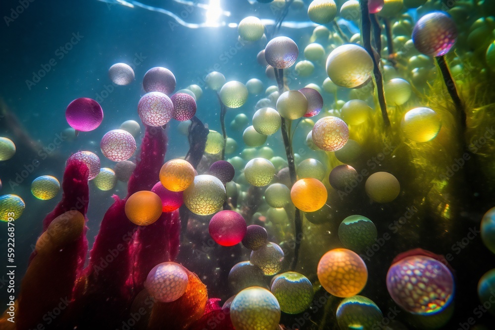 Micro Nature and Landscape Fish eggs, translucent spheres, gelatinous