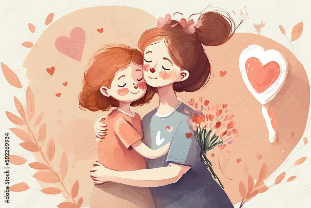 Hand drawn mother day graphic illustration banner template copy space background watercolor style. Generative ai. Hand drawn mother day graphic illustration banner template copy space background watercolor style. Generative ai.