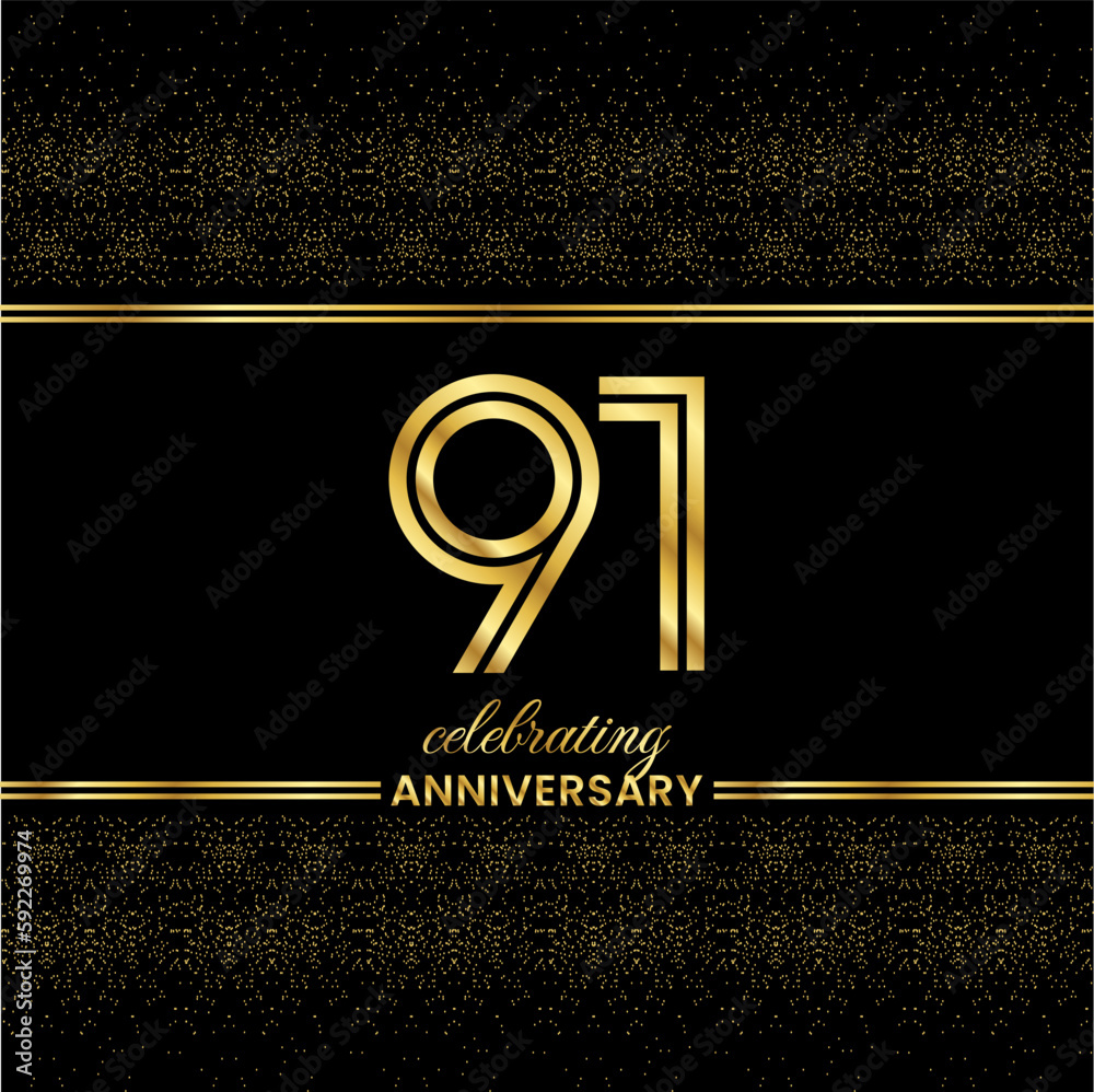 91 Golden Double Line Number. 11 Anniversary invitation cover with ...