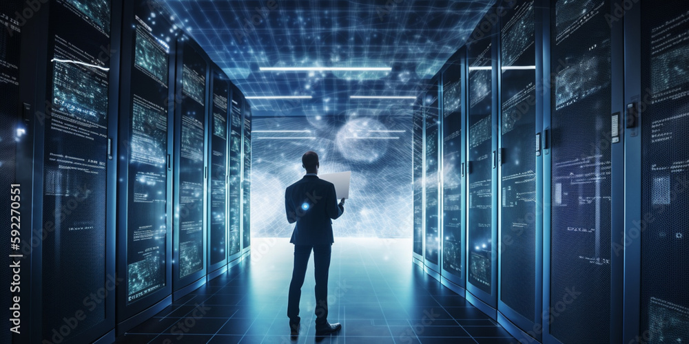 Data center and computer servers. Created with generative Ai technology. Data center and computer servers. Created with generative Ai technology.