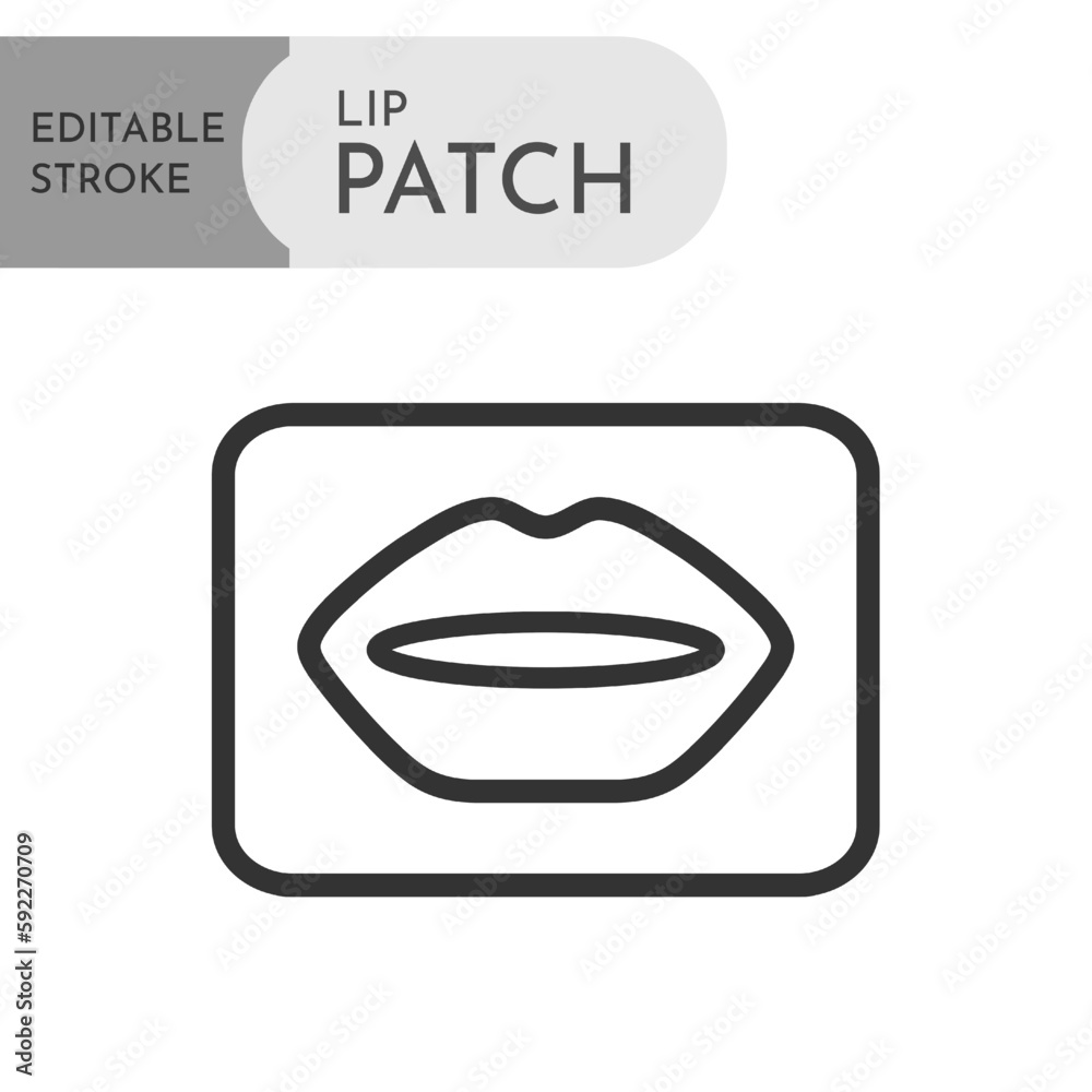 Gel patch for lips pictogram. Editable stroke. Skin care and beauty product sign logo. Facial spa treatment, collagen anti aging lifting product for cosmetic procedures. Line art. Vector illustration Gel patch for lips pictogram. Editable stroke. Skin care and beauty product sign logo. Facial spa treatment, collagen anti aging lifting product for cosmetic procedures. Line art. Vector illustration